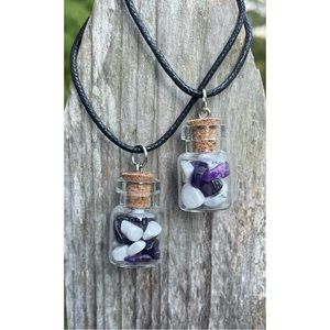 Amethyst + Howlite Jar Necklace | Crystal Pendant | Hand Crafted Spell Bottle